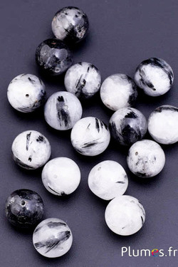Perles en pierre naturelle - Ø 14 mm, trou 1 mm - gris-noir